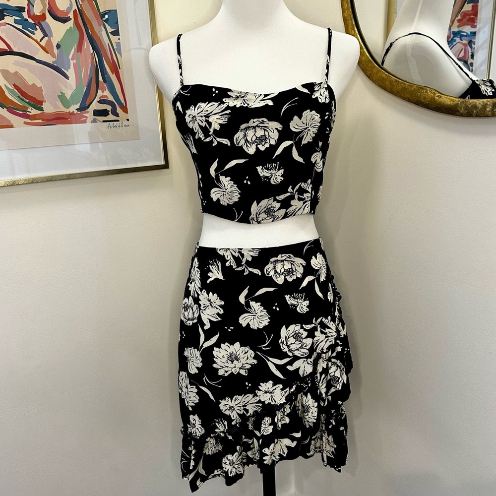 Free People Black and White Floral Two-Piece Skirt Set
